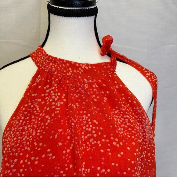 CeCe Women’s Medium Orange Polka Dot Ruffle Hem Halter Top with Bow Detail - Picture 2 of 9